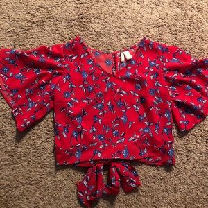 Adorable red and blue open back crop